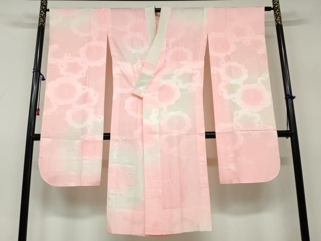 平和屋着物●振袖用長襦袢　無双仕立て　舞梅地紋　暈し染め　正絹　逸品　DAAW5219ud 平和屋着物○振袖用長襦袢 無双仕立て 舞梅地紋 暈し染め 正絹