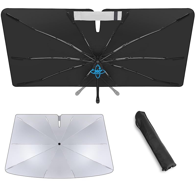 WAIROGA スズキ との互換性あり ハスラー MR02系 MR52S/MR92S型 傘型 専用フロントサンシェード 10本骨 ガラス繊維 360回転可能 傘柄が曲がる パラソル 専用設計 UVカット 日焼け防止 劣化防止 収納バ