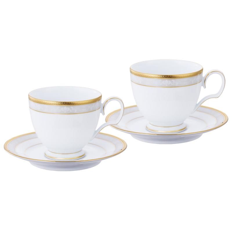 Noritake ノリタケ カップ -amp- ソーサー ペアセット コーヒー ティー 兼用 250cc ハンプシャーゴールド 2客 ファインポーセレン P91988|4335