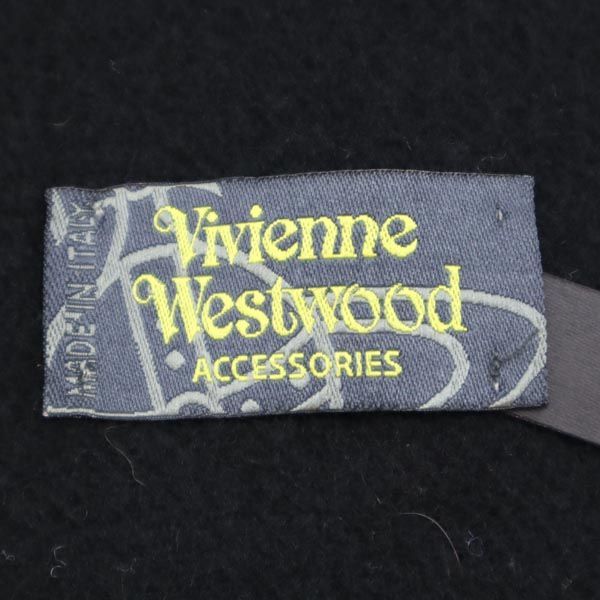 ヴィヴィアンウエストウッド イタリア製 ロゴ刺繍 マフラー 黒 Vivienne Westwood レディース   【230109】長さ