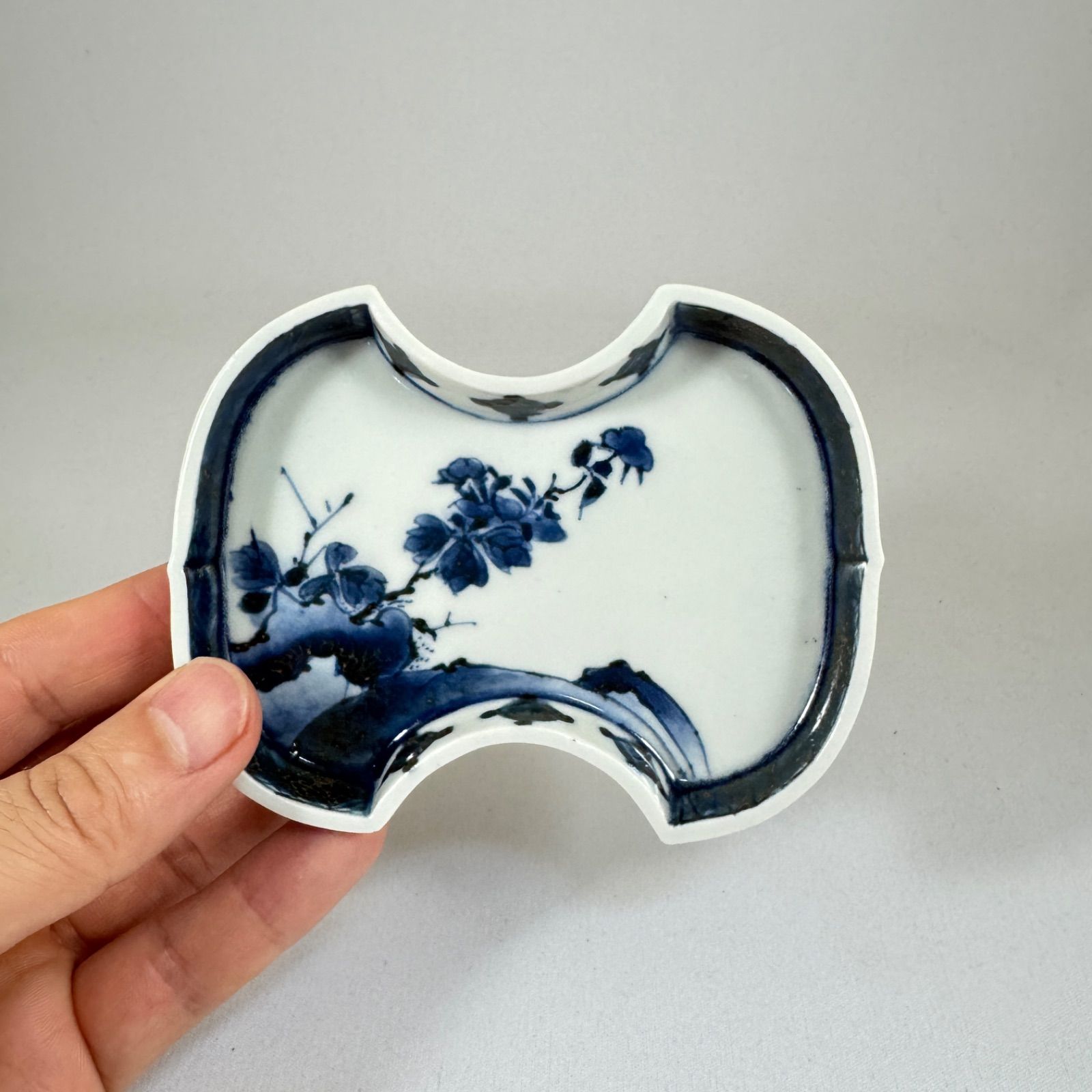 古伊万里◇染付山水文輪花猪口◇江戸時代中期 345 古