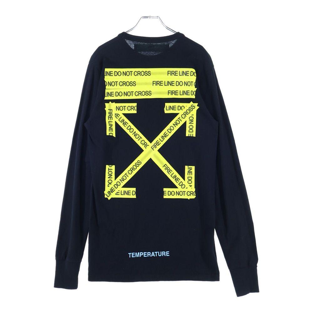 OFF-WHITE オフホワイト テープロゴプリント クルーネック長袖Tシャツカットソー ブラック OMAB001S18185006