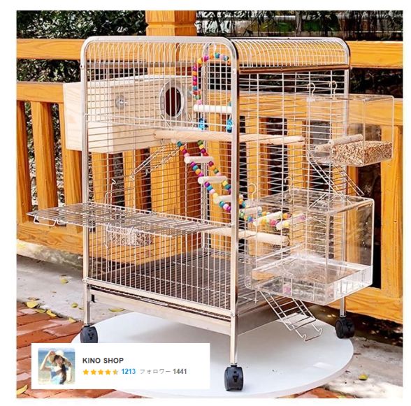 40*40*65CM 小さなオウムステンレス鋼鳥ケージ 鳥小屋鳥かごバードケージ鳥籠 フードカップ 木製スタンド トレイ キャスター はしご