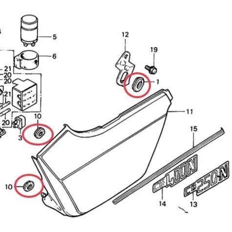 送料無料】ホンダ純正 ホーク3 スーパーホーク3 サイドカバーグロメットセット(CB250N CB400N CB400D HAWK BEET  アルフィン イノウエ サイドカバーゴム パッキン フレーム ダンパー ブッシュ バブ3 外装 タンク ) - メルカリ