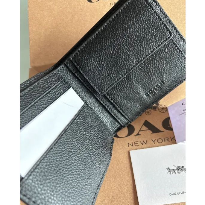 【秋コーデ】✨コーチ ミッドナイトネイビー クロスグレインレザー 2つ折り財布