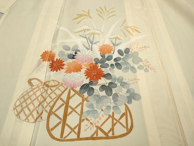 平和屋着物＊夏物 訪問着 絽 手描き 絞り 草花文 銀彩 正絹 逸品