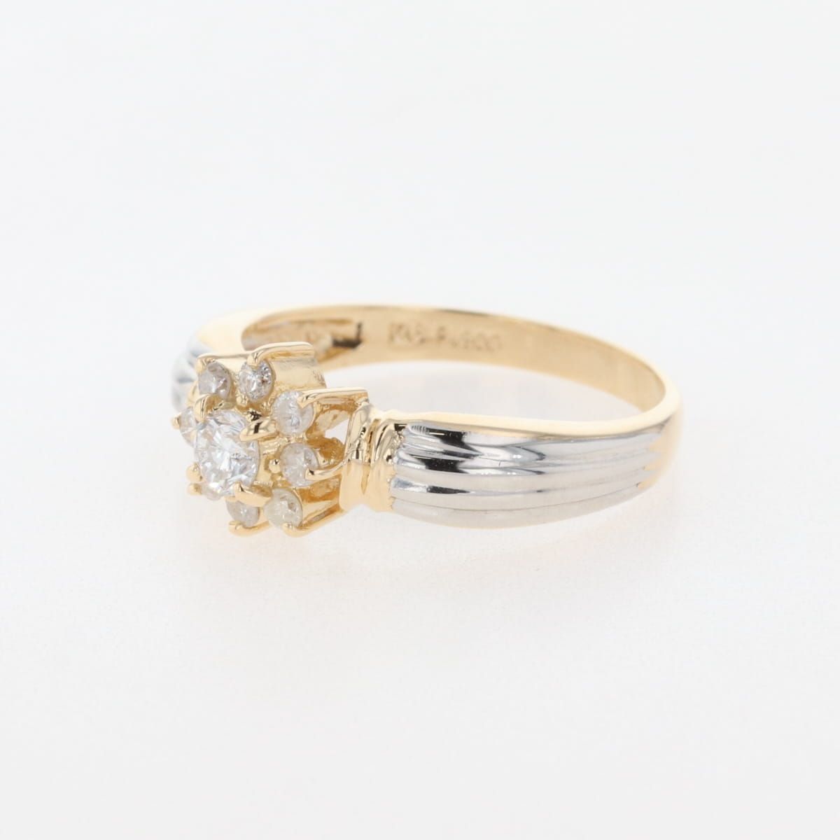 メレダイヤ デザインリング YG イエローゴールド プラチナ 指輪 リング 11号 K18 Pt900 ダイヤモンド レディース