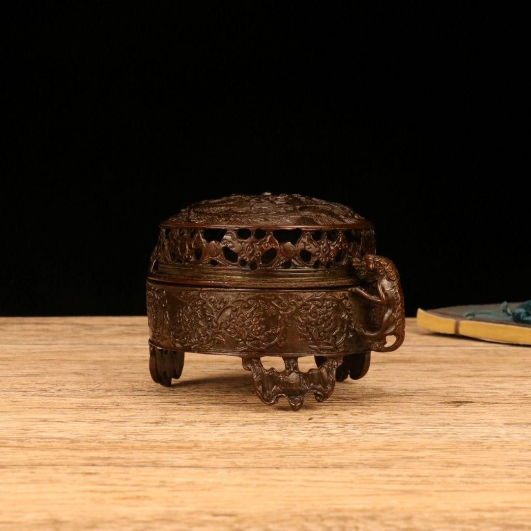 銅 細工 香道具 双のダックのネコ耳円香炉 装飾品 現代工芸