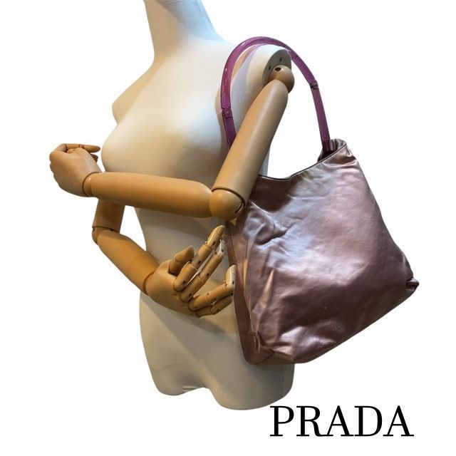 プラダ PRADA 三角ロゴプレート サテンナイロン クリアハンドル ワン