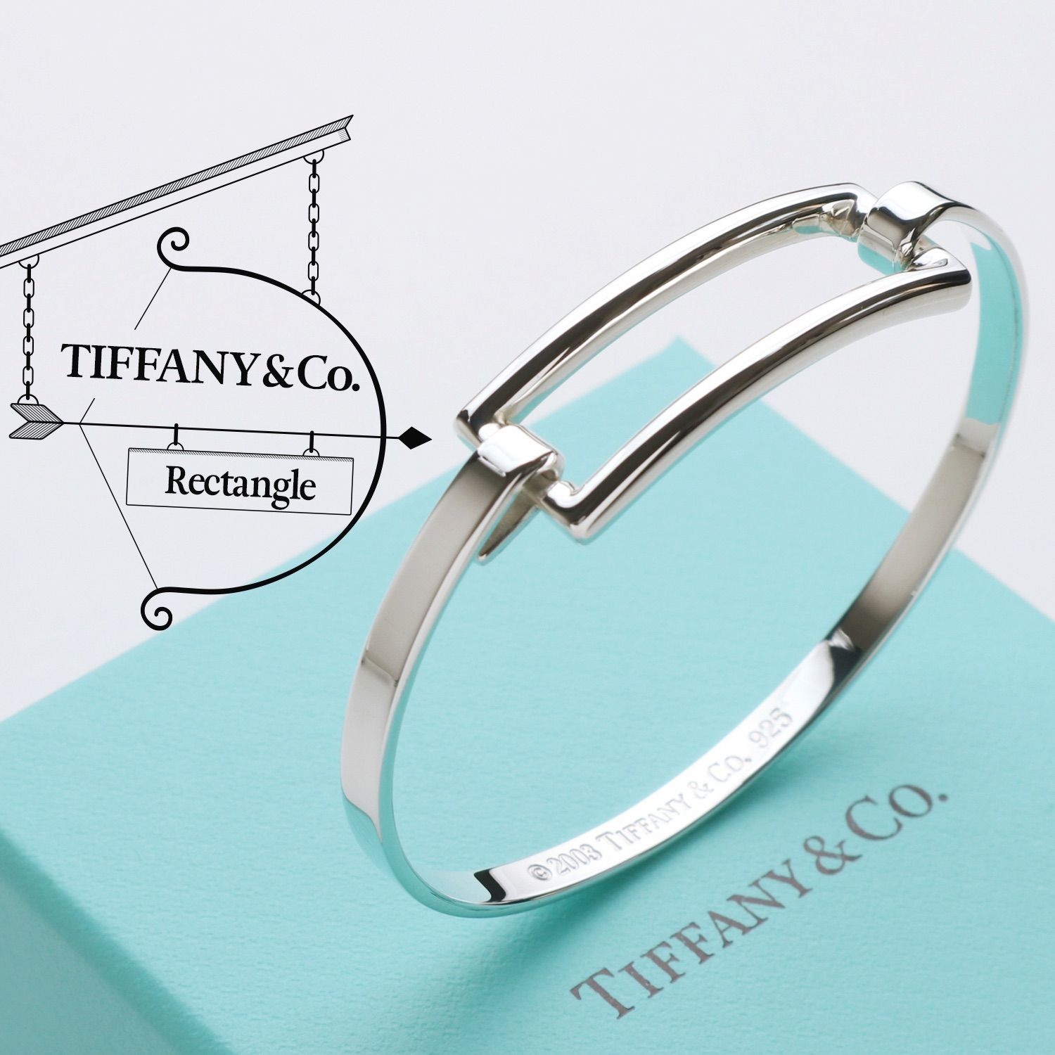 美品 ティファニー TIFFANY&Co. ヴィンテージ レクタングル バングル