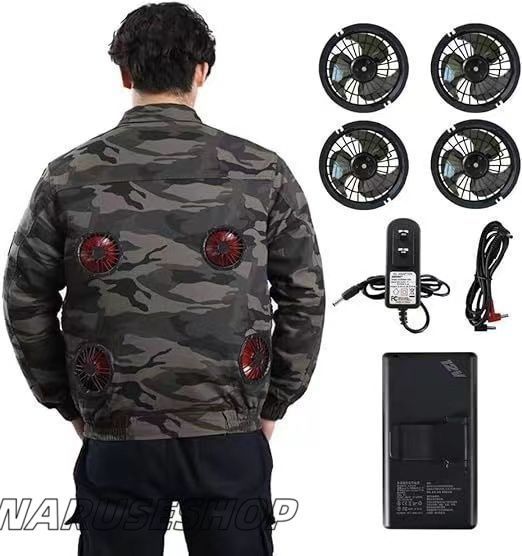 空調服 空調作業服 4枚ファン付き作業服 12V|60000mAh大容量バッテリー ファン4つ 4段階風量調節可 綿100 冷却服 3D循環送風 通気 長袖ブル