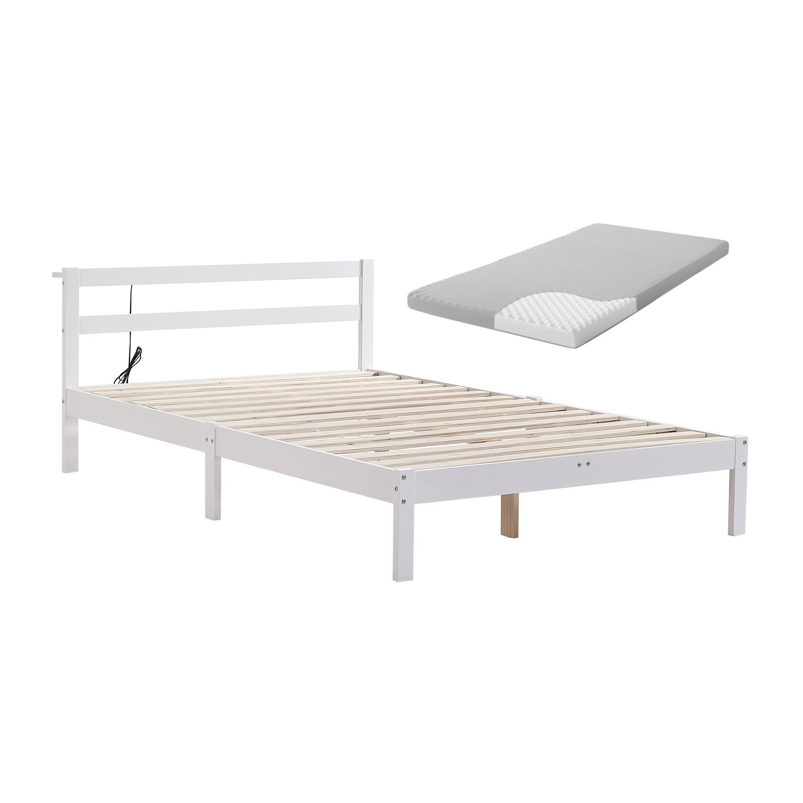 「即購入可」Homebliss 【マットレス付き】【SD・ホワイト】すのこベッド コンセント付き 宮 S シングル ベッド 送料無料 コンセント 天然木フレーム ベッドフレーム 天然木製 収納 シンプル Wh