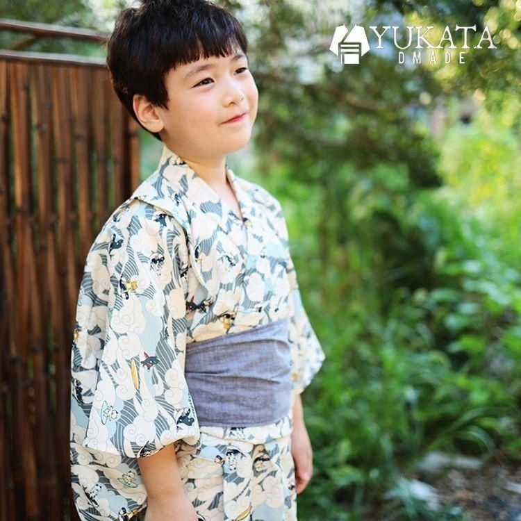 浴衣 子供 男の子 魚柄 猫柄 キッズ 2点セット 浴衣 兵児帯 ホワイト 中華風 浴衣セット キッズ レトロ 子供服 夏祭り 古典 花火大会 2025