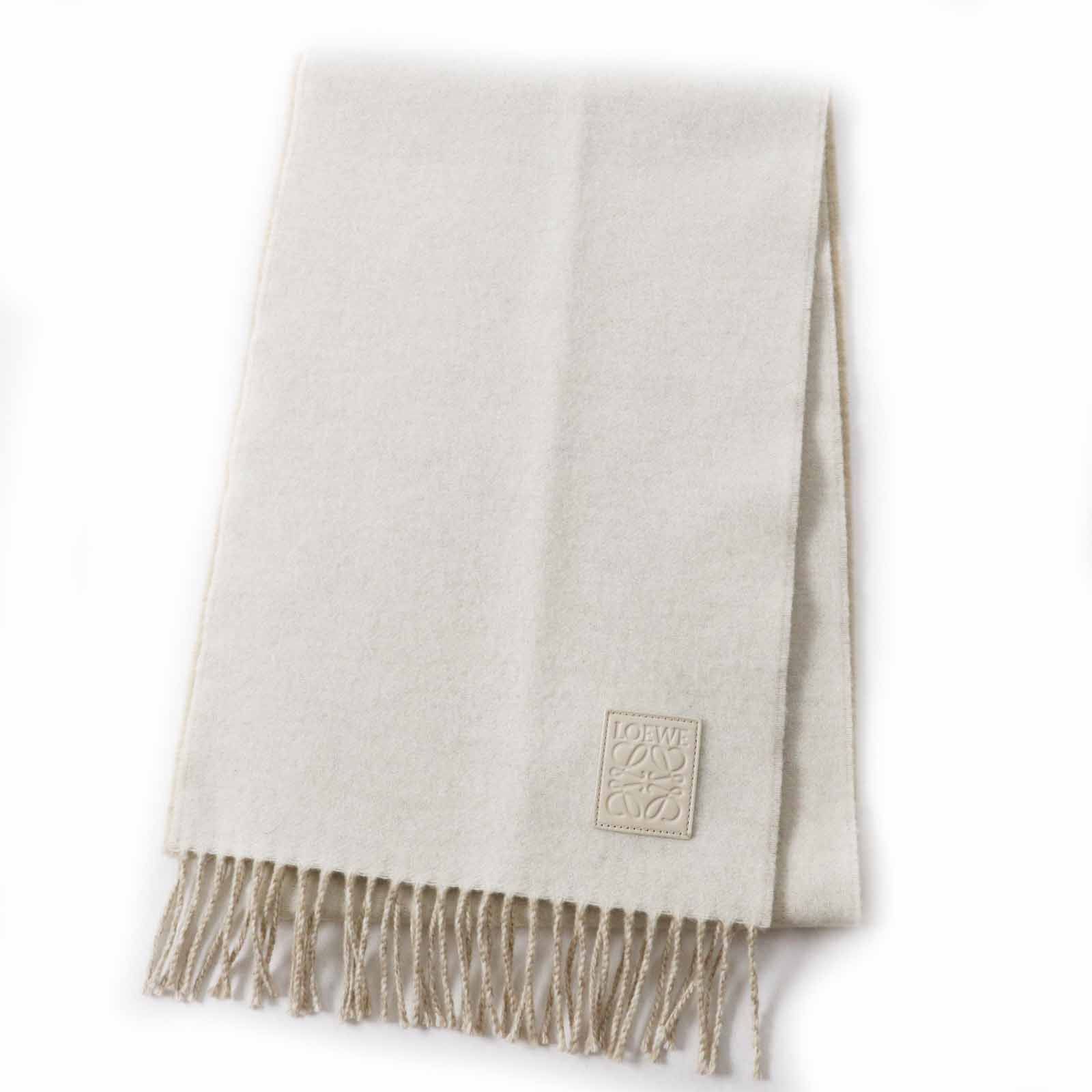 ロエベ LOEWE ウール ベージュ マフラー フリンジ付き バイ