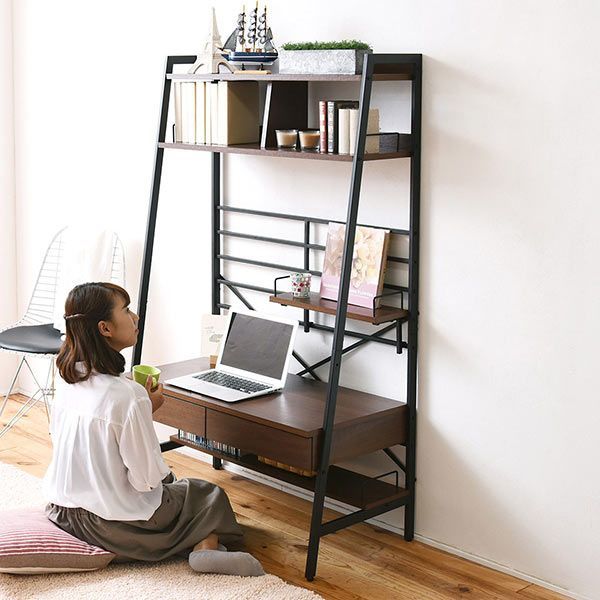 2WAY パソコンデスク 上部収納 幅 90cm 高さ調節 多機能デスク 木製