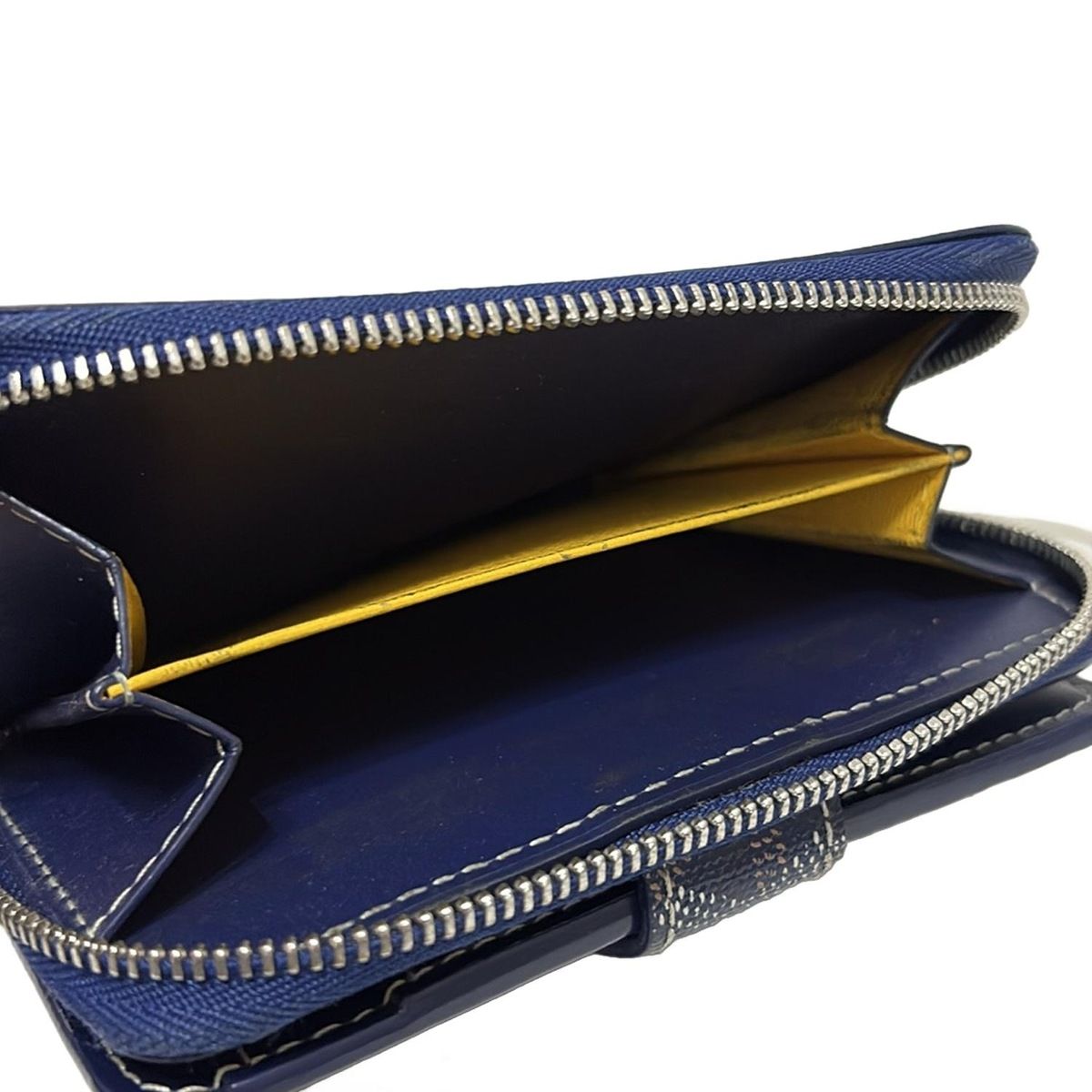 GOYARD 2つ折りウォレット ネイビー レザー ゴヤール GOYARD(ゴヤール) 2つ折り財布 - ネイビー×ブラウン×白 - メルカリ