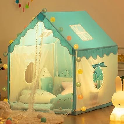 Buccvutキッズゲームテントキッズテント室内プリンセス女の子お城ゲームハウスファミリー小さな家星明かりのついたアウトドアおもちゃハウス誕生日