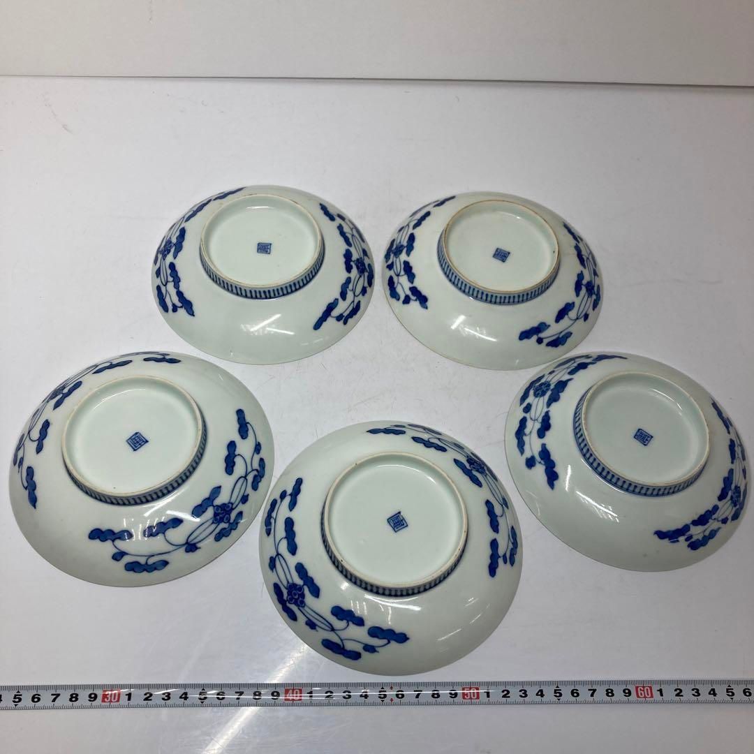 鍋島焼　染付鷹図5枚　16.4㎝　東①さ5-0402③ 鍋島焼 染付鷹図5枚 16.4㎝ 東①さ5-0402③