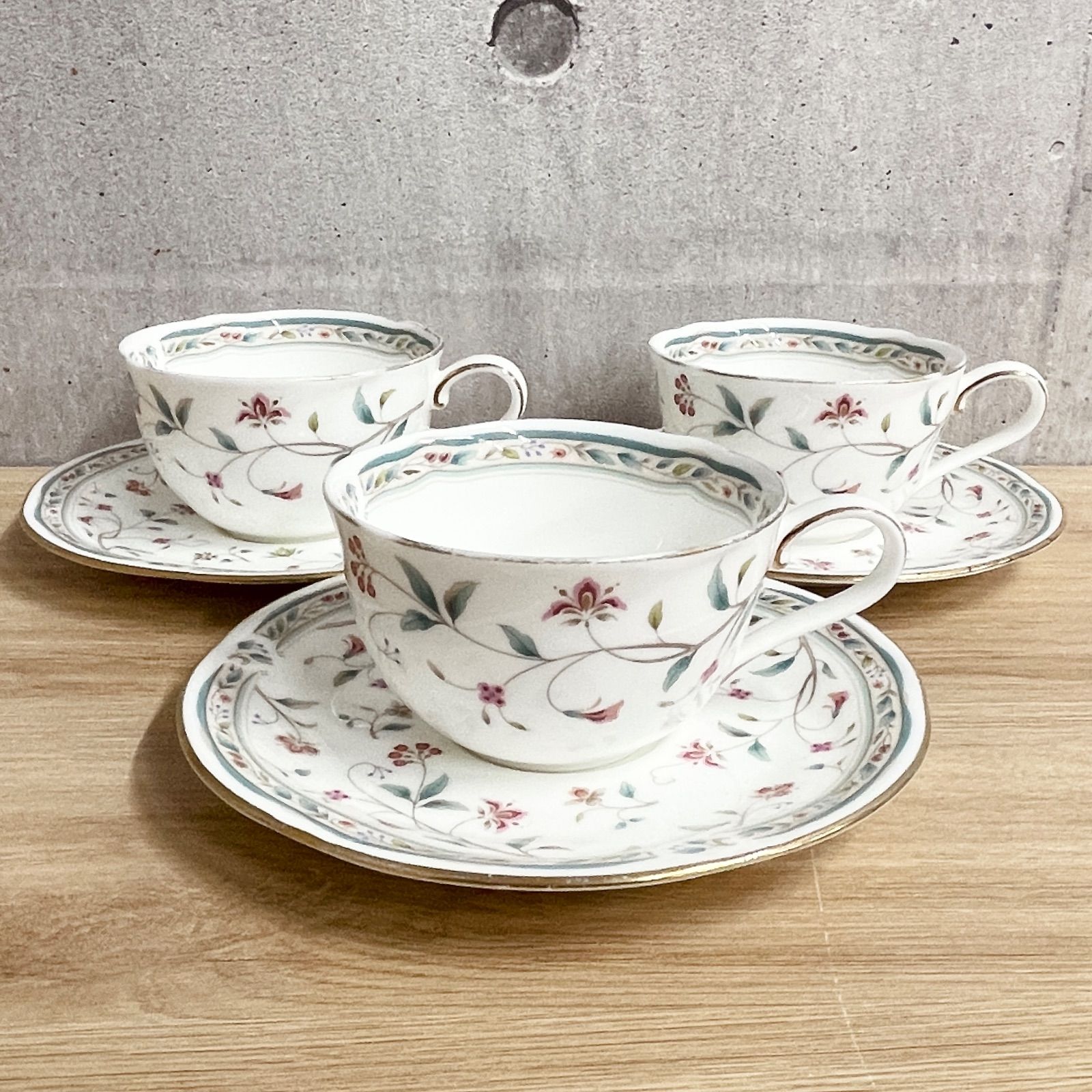 Noritake ノリタケ 花更紗 カップ&ソーサー 3客セット 金彩 小花 