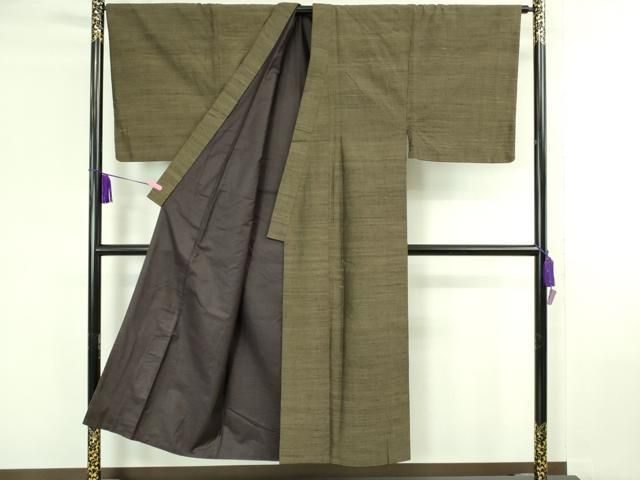 平和屋本店□極上 男性 結城紬 杢 アンサンブル 色無地 仙斎茶色 逸品