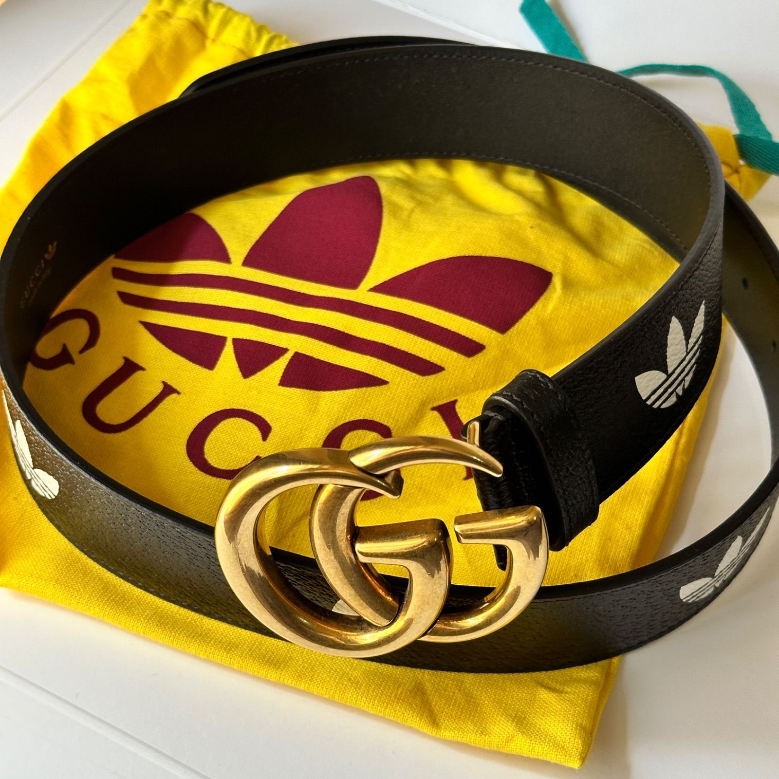 新品 85 GUCCI adidas コラボ 限定 ベルト ブラック BELT GGマーモント 