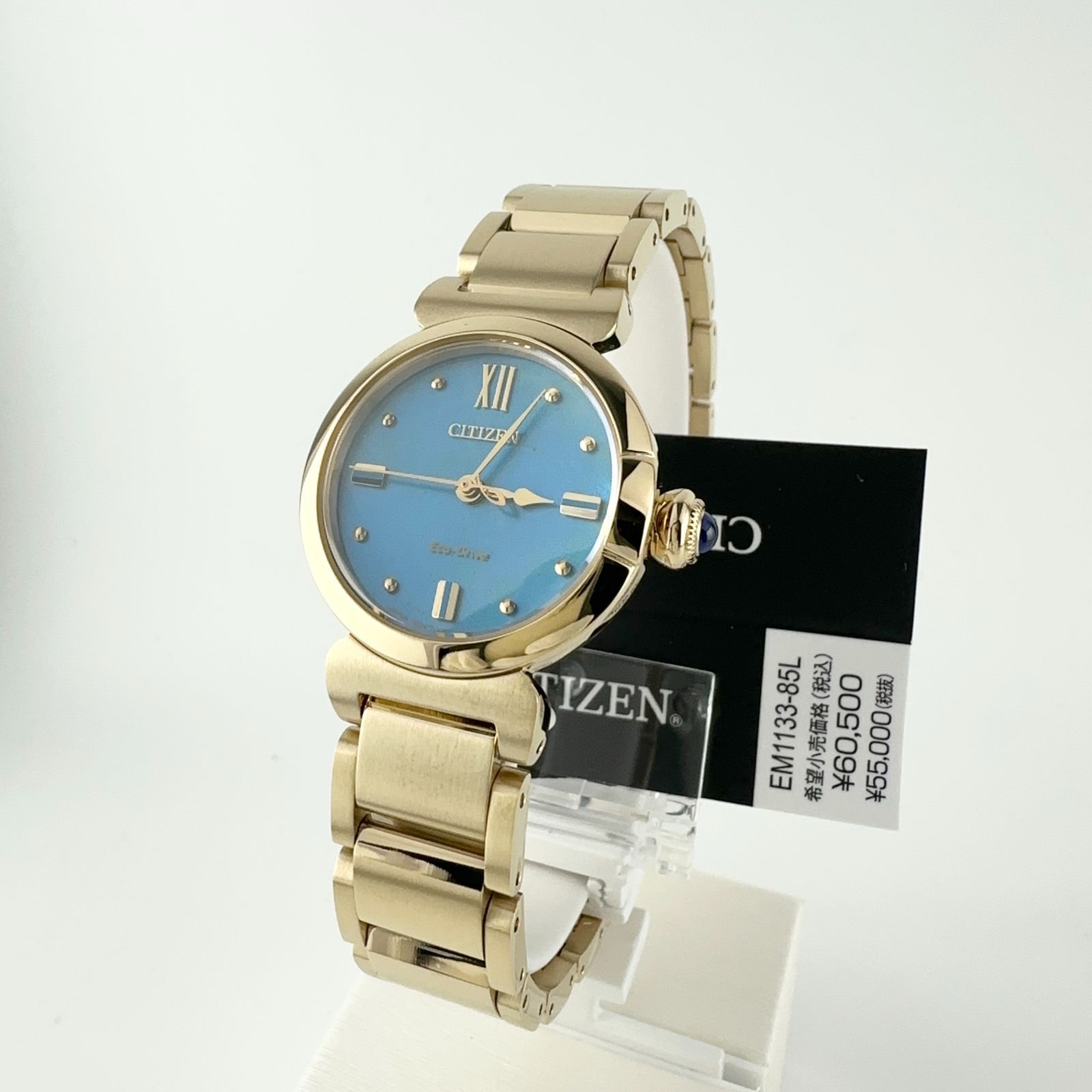 ♥ Citizen シチズン 腕時計 モデル 防水 光発電エコ ドライブ ROUND Collection 青 金 水色 ライトブルー ソーラー EM1133-85L レディース ゴールド