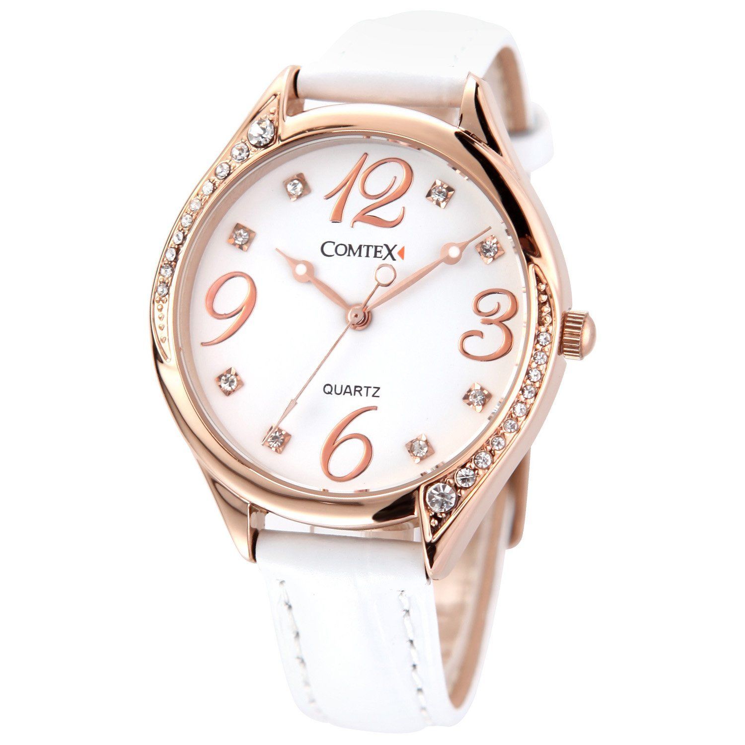  バンド ウォッチ ホワイト皮革 ローズゴールド 腕時計 丸い 時計 Comtex レディース 腕時計 キッズファッション小物