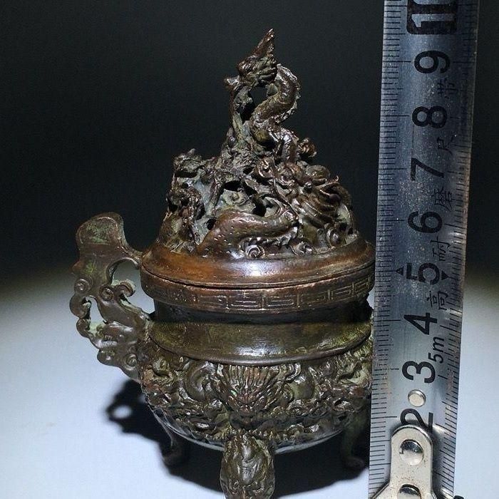 銅 細工 九龍香炉 三足鼎薫香炉 香道具 装飾品 工芸品 置物