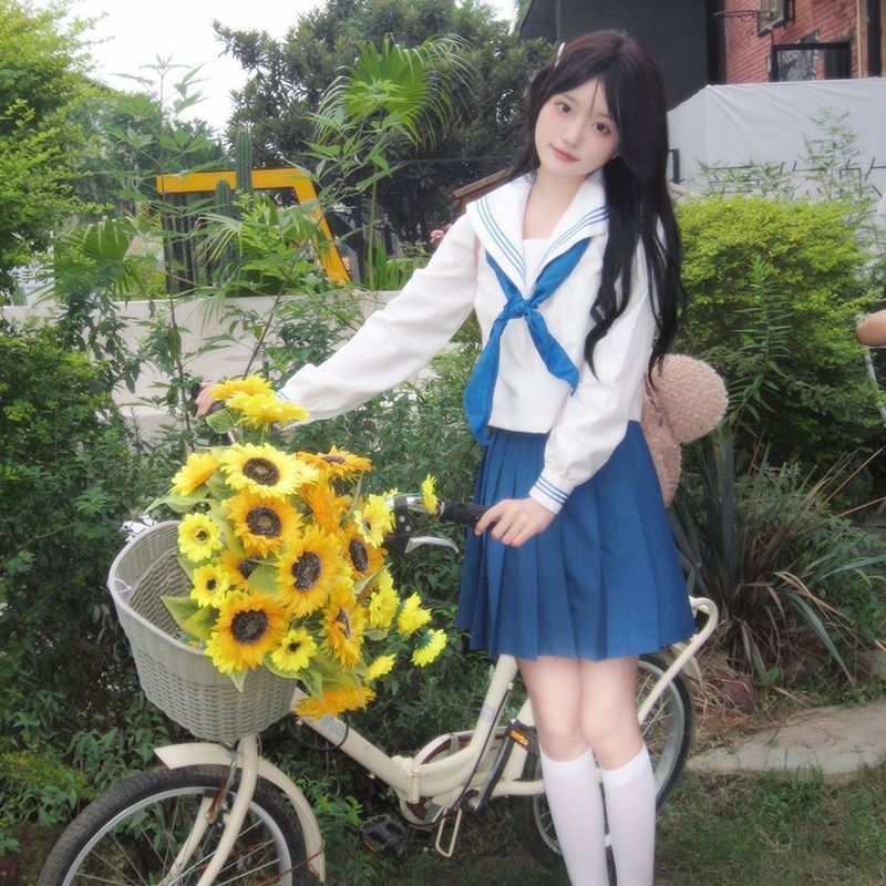 セーラー服 長袖 女子制服 スカートスーツ セットアップ 女の子 長袖 仮装 JK 制服 プリーツスカート 女子制服 本格制服 文化祭 学.歳 卒業式 清純 可愛い コスプレ yunrui07