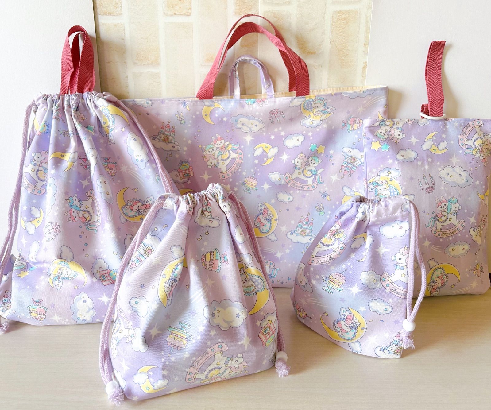 【匿名配送】ハンドメイド　入園入学5点セットNO.243 ユニコーン柄