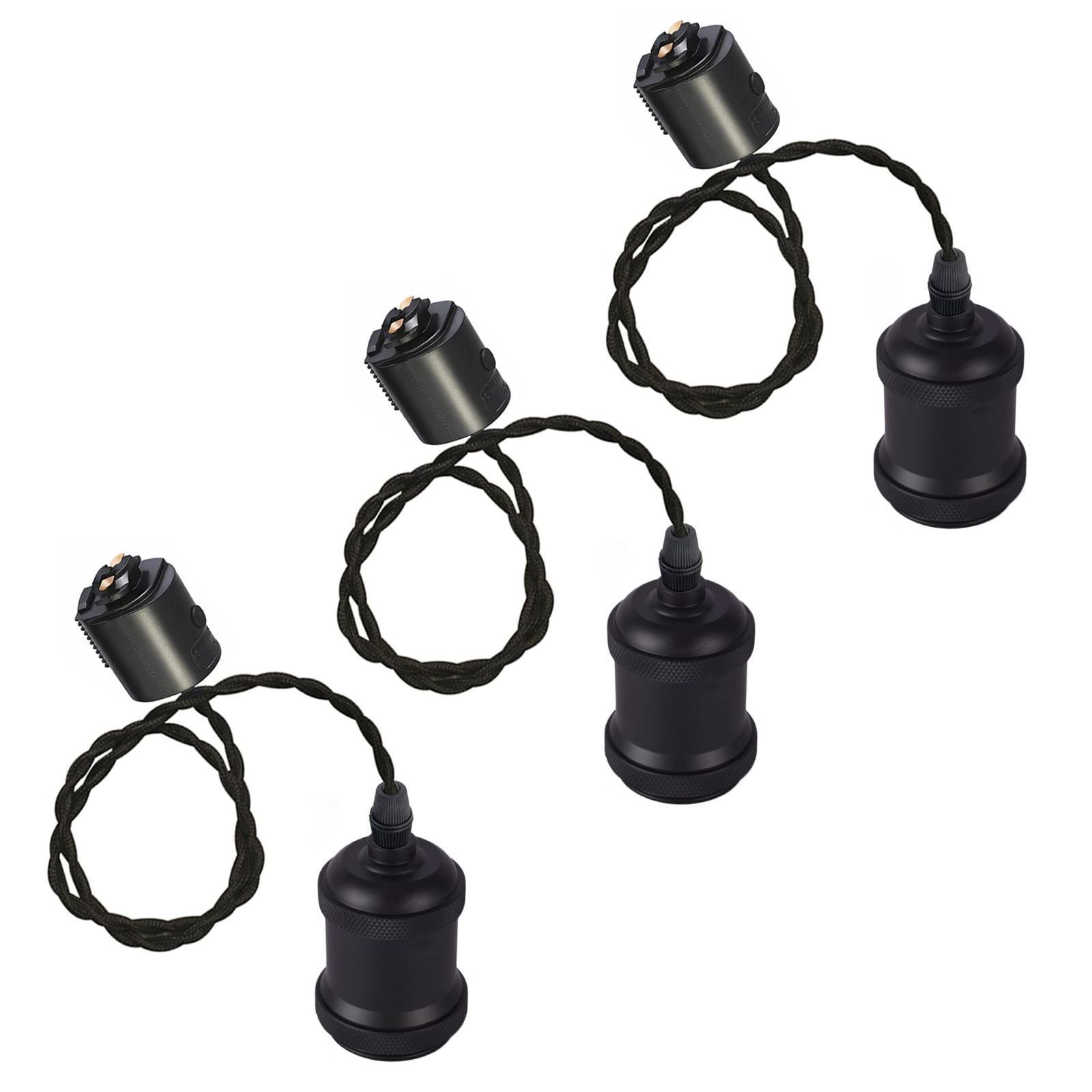 Size 30cmコード_Color ブラック SKIVTGLAMP ダクトレール用 ペンダントライト 北欧 黒いコード30cm 3個セット レール スポットライト 3灯 工事不要 E26口金 ソケット レトロ 和風 led対応 セラミックソケット 陶製 ブラ