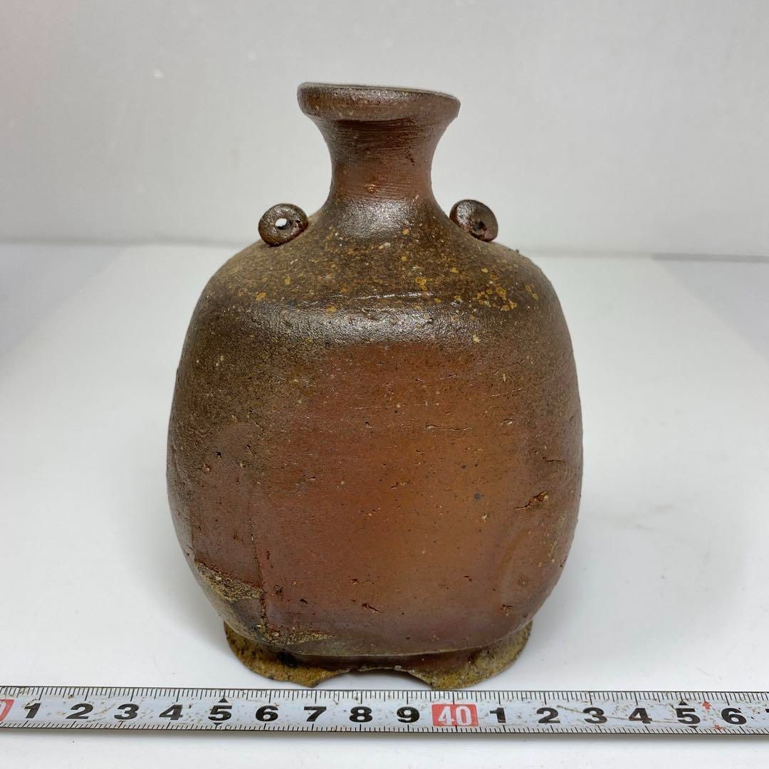 正宗悟 出来良 備前扁壺徳利 共箱 高さ13㎝ 東里6-1106