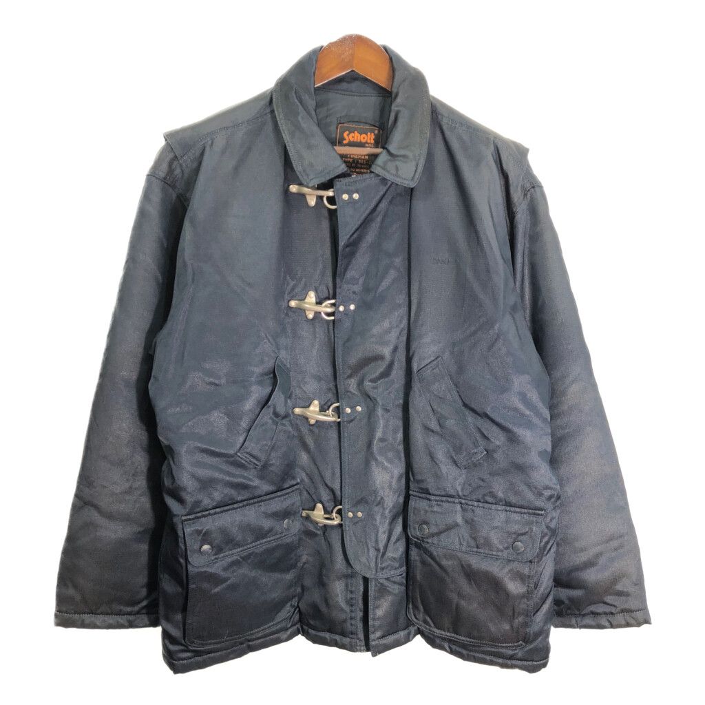 90年代 ファイヤーマンジャケット ネイビー 紺 ナイロン 襟コーデュロイ クラシックで落ち着いたデザインのFIREMAN COAT – TSUGU