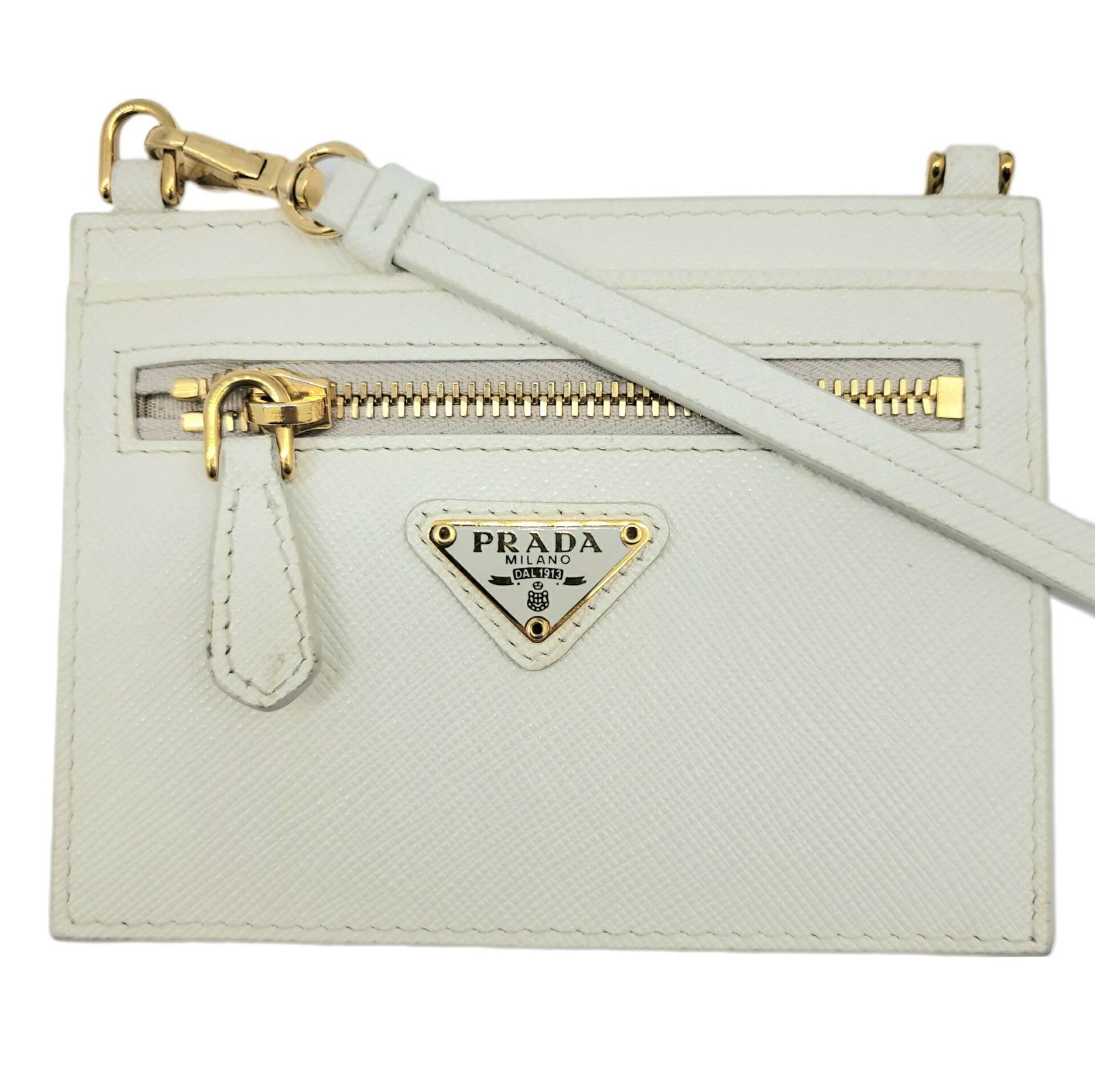 PRADA プラダ カードケース ショルダー 白 1TL406 ストラップ付きカードホルダー レザー サフィアーノ ホワイト ゴールド 小物 -  メルカリ