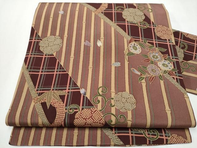 平和屋着物●全通柄　九寸名古屋帯　花唐草文　金彩　正絹　逸品　CAAY9823hy 平和屋着物○全通柄 九寸名古屋帯 花唐草文 金彩 正絹 逸品 CAAY9823hy