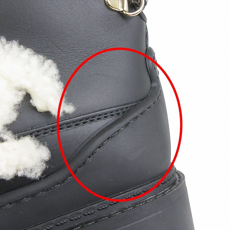 シャネル CHANEL スノーブーツ ボア ハイカット レザー シアリング 