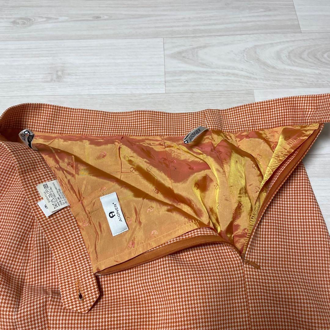 未使用タグ付き　アイグナー　AIGNER　ウールロングスカート　チェック柄 ina｜【WOODY別注】 ウールチェックタックスカート チェック柄 ロング
