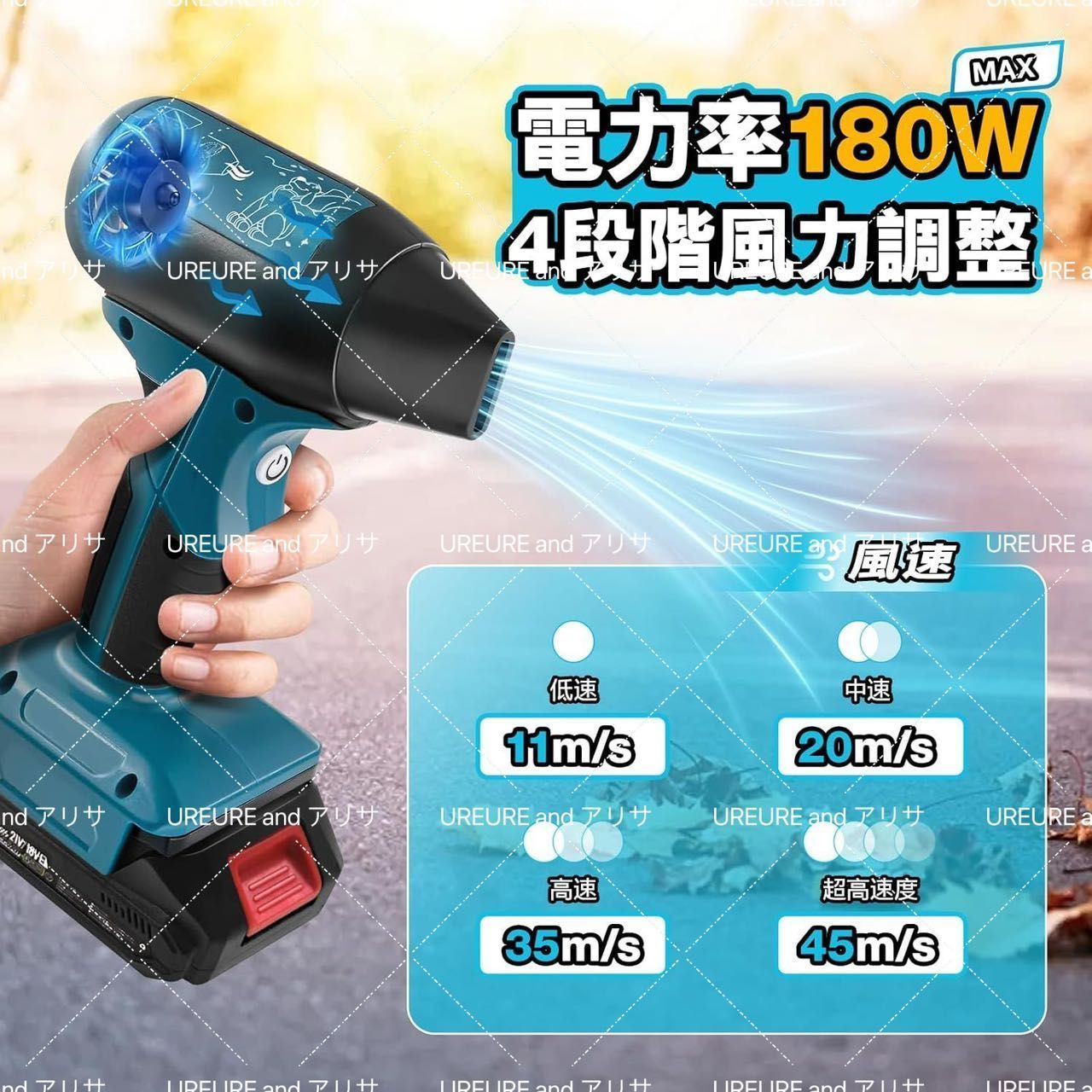 エアダスター 電動 ブロワー 洗車 最強 180W 高効率 130000RPM 4段階風力調整 バッテリー付き マキタ18V/21V互換バッテリー対応  7500mAh 長時間作業可能 電動エアダスター 充電式 小型 2種類のノズル付き - メルカリ