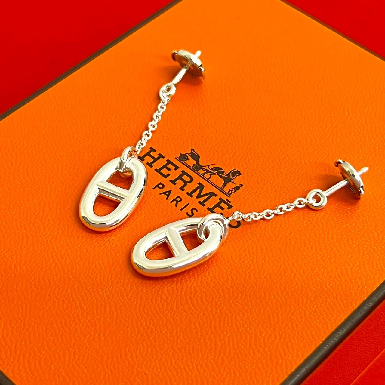 HERMES！ブレスレット箱つき HERMES シルバーチェーンブレスレット 専用ボックス付き 極 美品 箱 袋