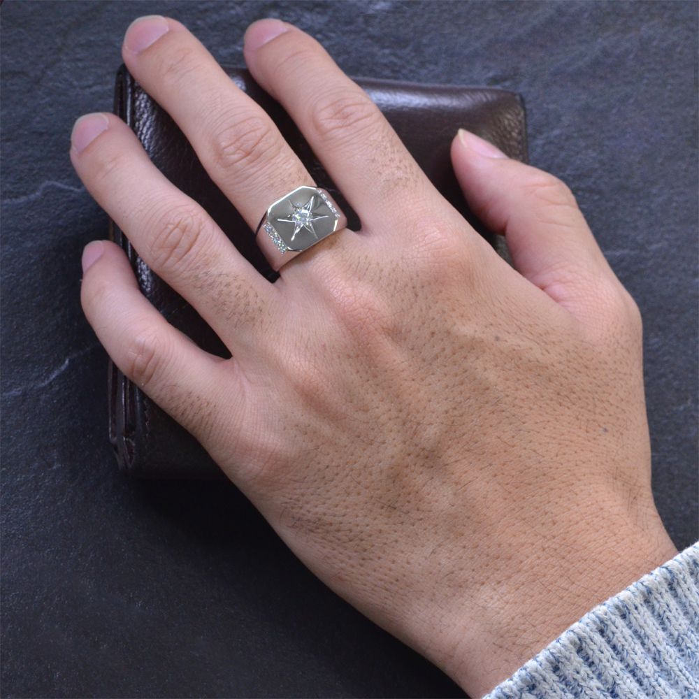 プラチナ リング メンズ 指輪 Pt950 ダイヤモンド 印台 メンズ リング