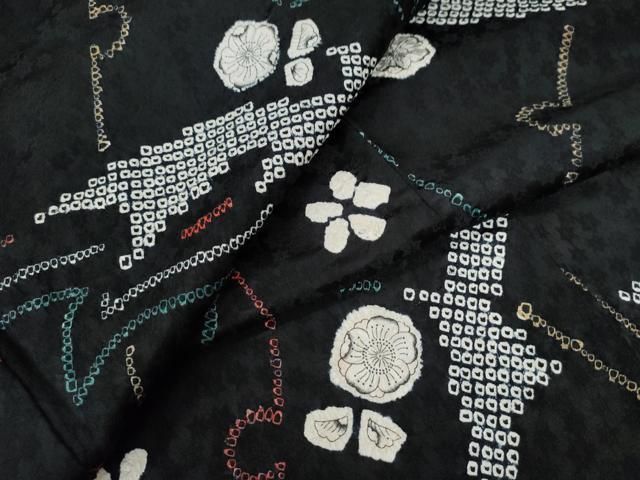 平和屋着物○上質な小紋 辻が花 手描き 絞り 黒地 正絹 逸品 CAAU3118yc