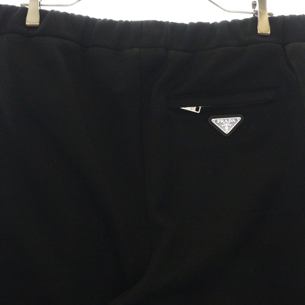 三角プレートナイロン切り替えスウェットロングパンツ ブラック