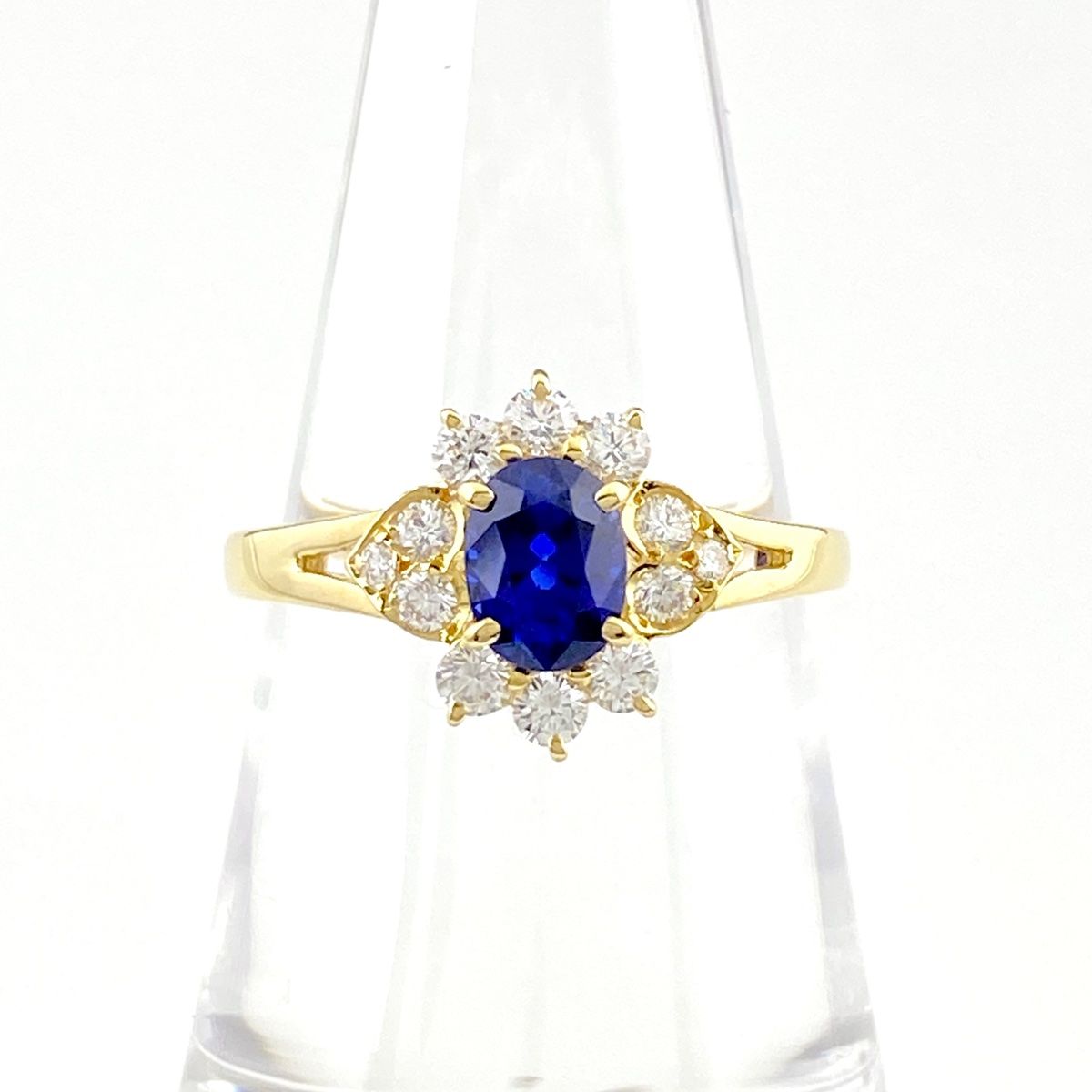 ミキモト MIKIMOTO サファイア デザインリング YG イエローゴールド 指輪 メレダイヤ リング 14.5号 K18 サファイア ダイヤモンド レディース