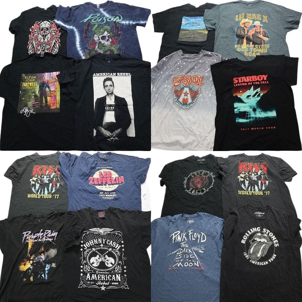 古着卸 音楽 バンド 半袖Tシャツ 16枚セット メンズ XL キッス ローリングストーンズ ピンクフロイド 古着 NA7666