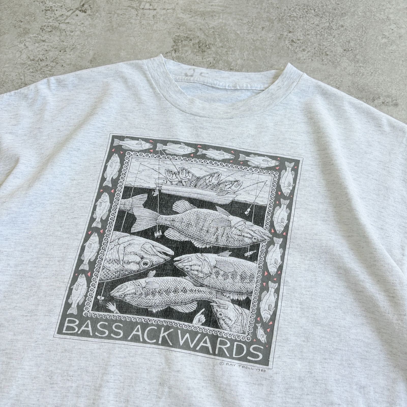 80～90s 1988年 RAY TROLL Fish Art Printed T-shirt 【 BASS ACK 