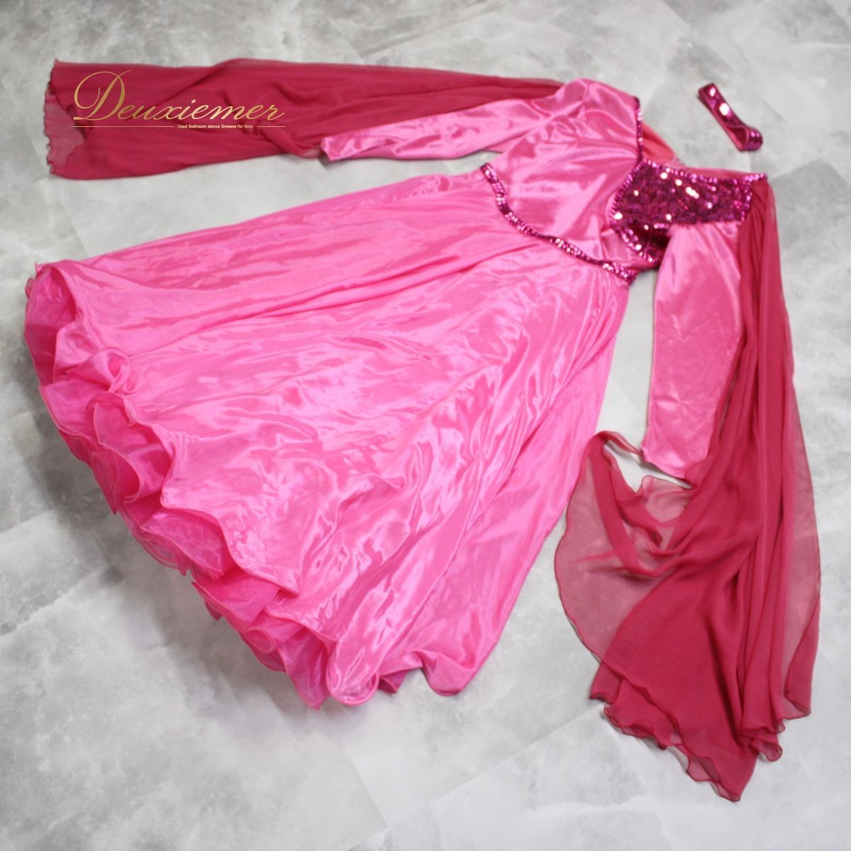 社交ダンス衣装】ワンピース ドレス 濃いピンク ビビッドピンク