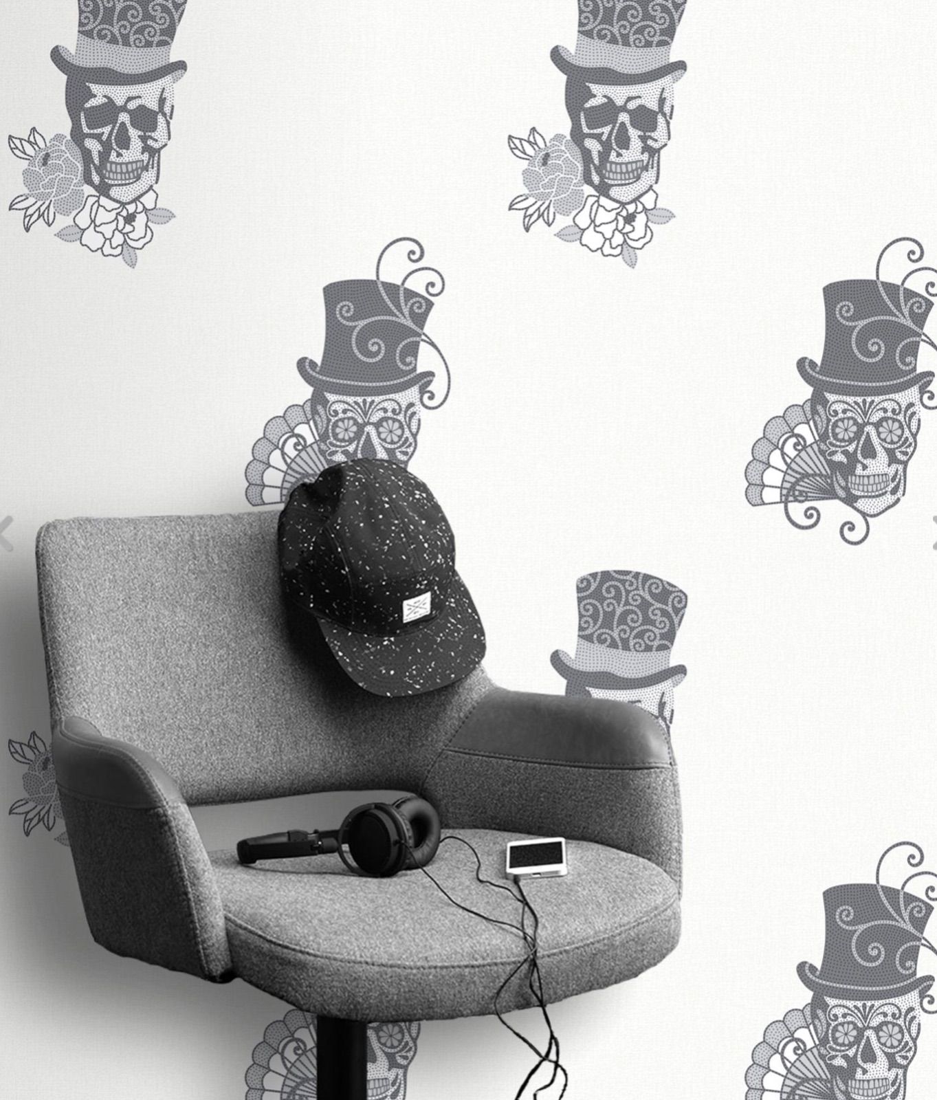 メルカリshops 輸入壁紙 ドクロ柄 スカルテイスト 英国高級紙クロス