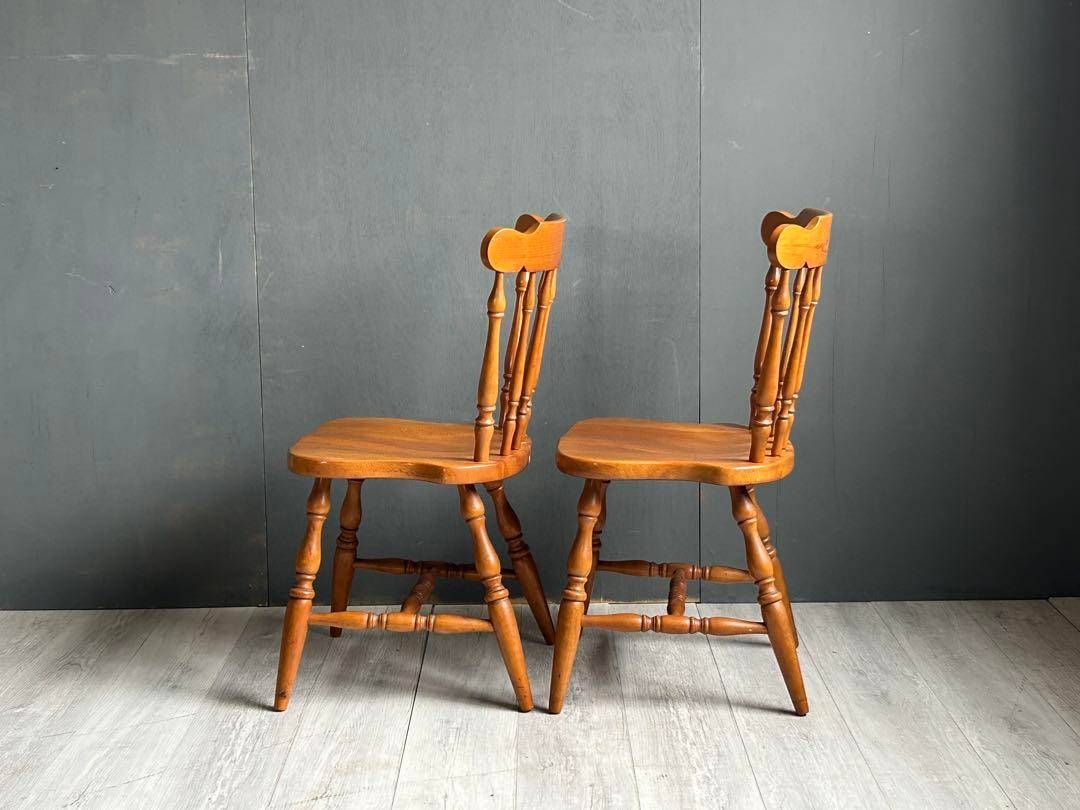 飛騨産業　キツツキマーク　ウィンザーチェア　スポークチェア　ヴィンテージ　2脚 飛騨産業キツツキマークウィンザーチェアスポークチェアヴィンテージ2脚