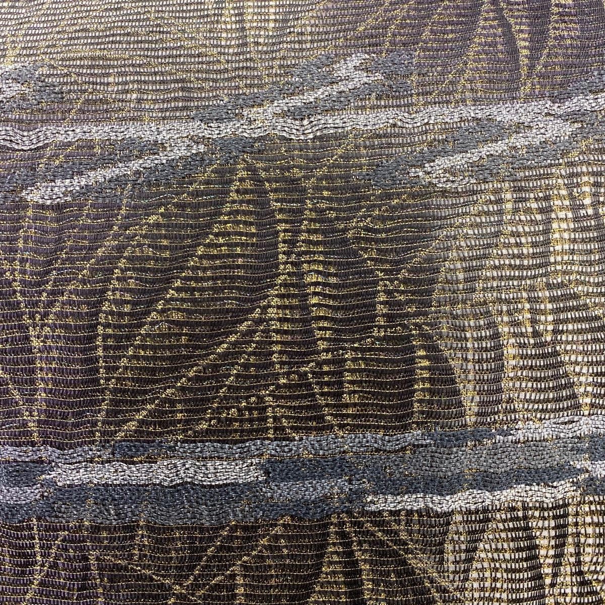 美品】 袋帯 名品 幾何学模様 金糸 箔 茶紫 六通 正絹 【中古】 - メルカリ