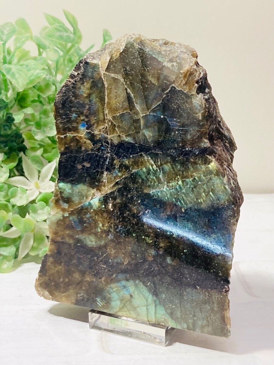 ハイヤーセルフの石✨ 虹 ラブラドライト レインボー 台座付 原石 ラフ